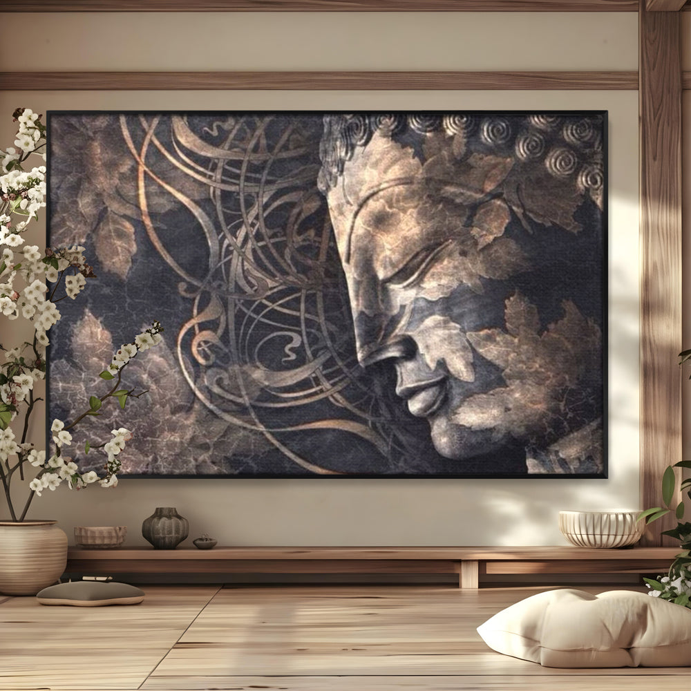 Tablou canvas cu tablou canvas cu profil de buddha, in rama de aluminiu negru